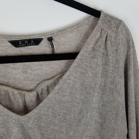 Zoa tan beige cape poncho sweater small v neck - Picture 2 of 8